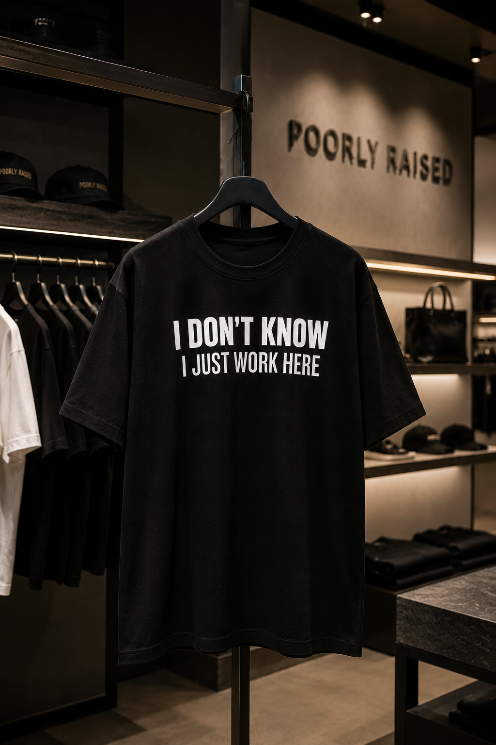 I DON'T KNOW, I JUST WORK HERE Funny Graphic Tee