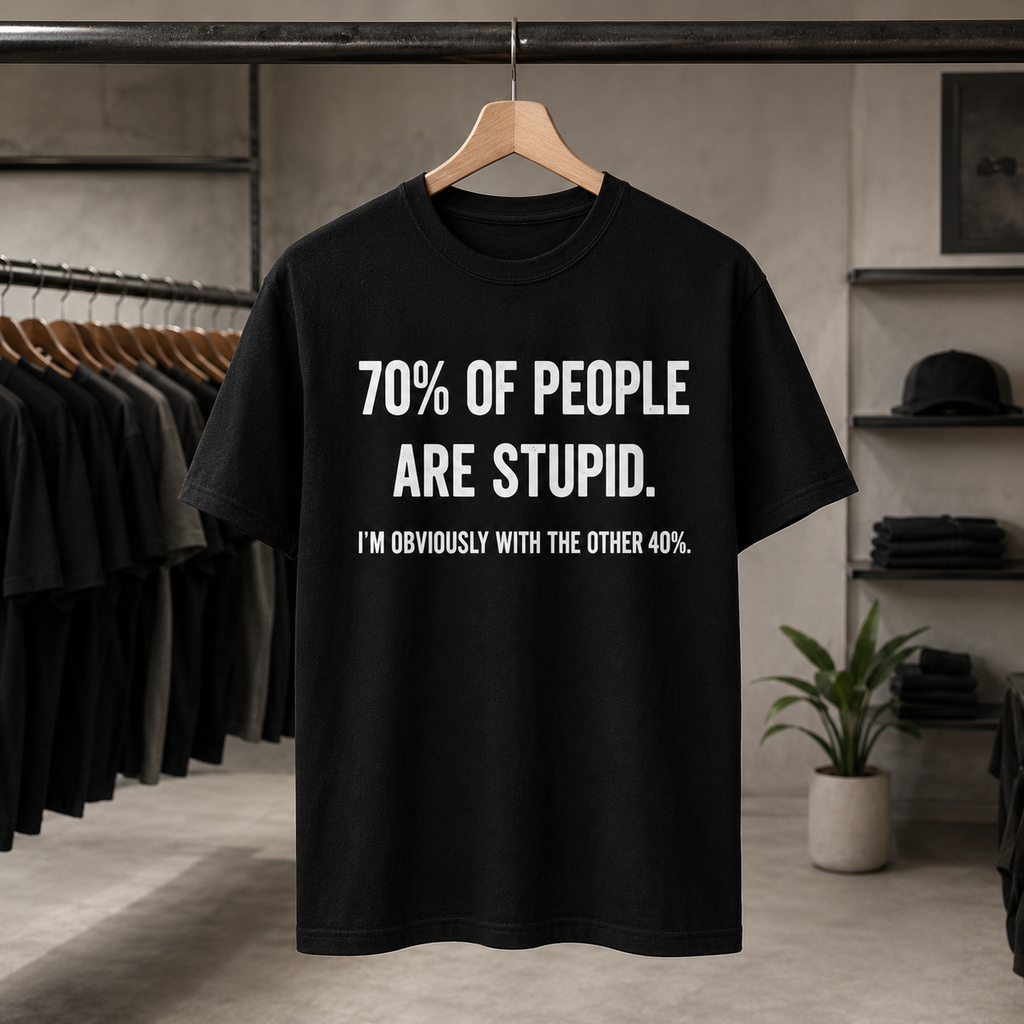 70% OF PEOPLE ARE STUPID. I'M OBVIOUSLY WITH THE OTHER 40%. FUNNY UNISEX GRAPHIC TEE